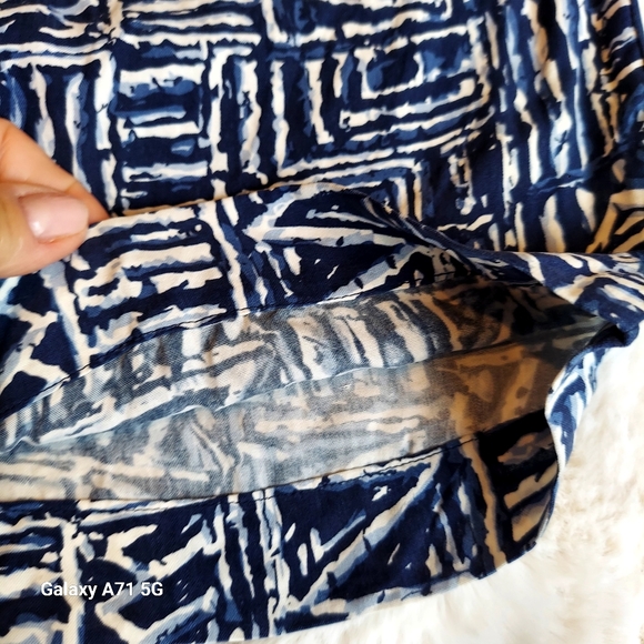 Clio 100% Silk Wide Leg Blue White Print Pull On Pant Sz M - Picture 13 of 16